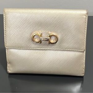 Salvatore Ferragamo Gancini Bifold Wallet gold leather